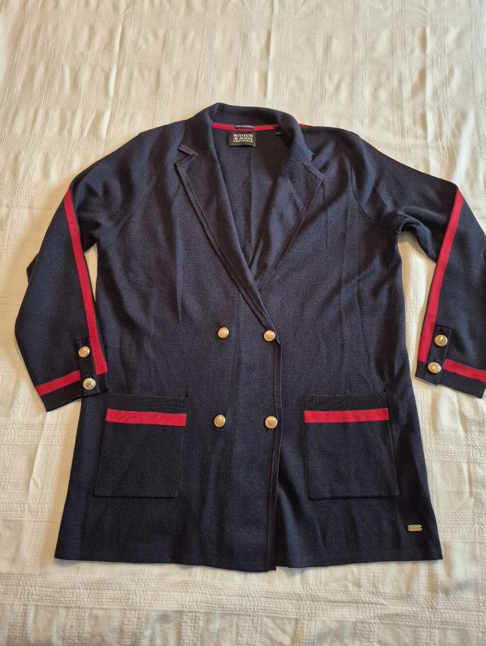 Scotch & Soda women's Medium navy & red double breasted knit blazer EUC